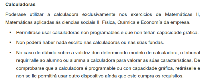 Calculadoras permitidas en selectividad galicia 2021